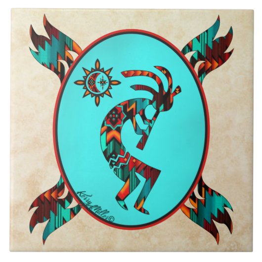 Southwest Kokopelli Ceramic Tile Tegeltje (Voorkant)