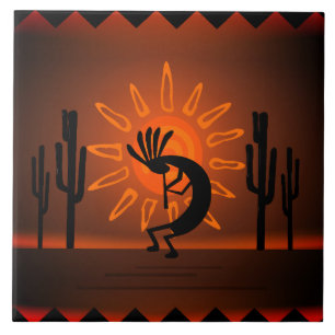 Southwest Kokopelli Desert Sunset Brown 6" Tegeltje