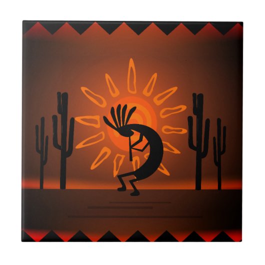 Southwest Kokopelli Desert Sunset Brown Tegeltje (Voorkant)