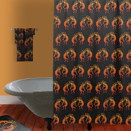 Southwest Kokopelli Pattern Oranje en Black Douchegordijn
