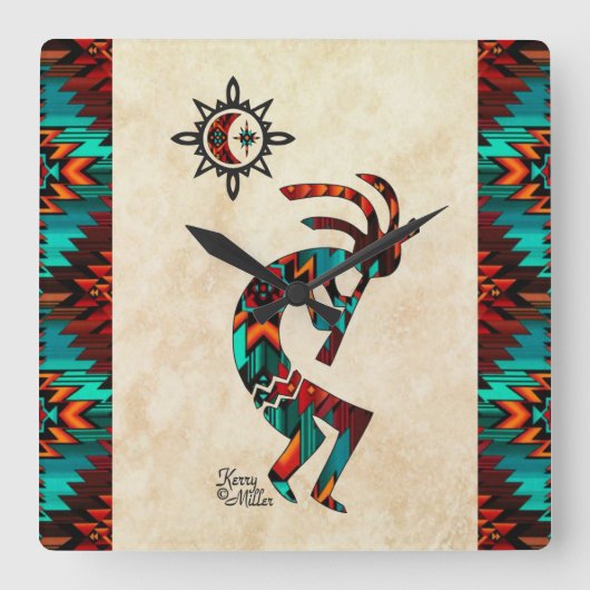 Southwest Kokopelli Square Wall Clock Vierkante Klok (Voorkant)