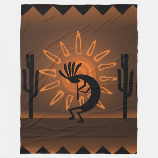 Southwest Kokopelli Sun Rustic Brown Blanket Fleece Deken (Voorkant)