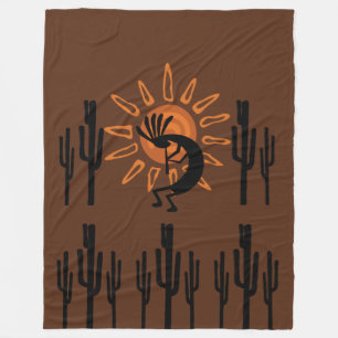 Southwest Kokopelli Sun Rustic Lg Fleece Blanket Deken