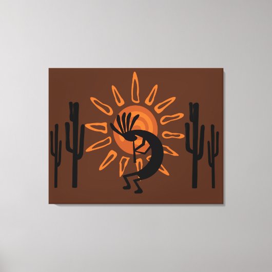 Southwest Kokopelli Sun Rustic Wrapped Canvas Afdruk (Voorkant)
