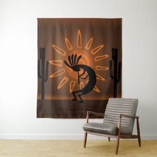 Southwest Kokopelli Sun Rustic XL Tapestry Wandkleed
