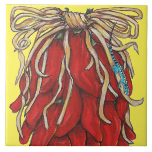 Southwest Lizard Red Chili Pepper House Number Tegeltje