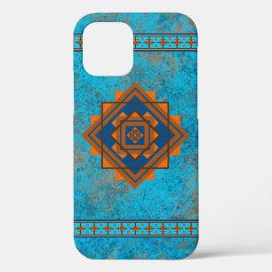 Southwest Mountain Peaks Turquoise Blue Geometric iPhone 12 Hoesje