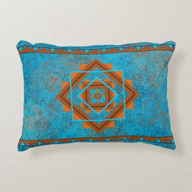Southwest Mountain Peaks Turquoise Geometric Accent Kussen (Voorkant)
