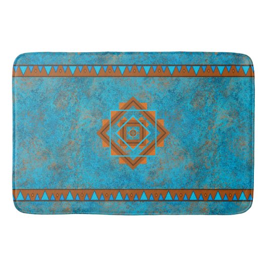 Southwest Mountain Peaks Turquoise Geometric Badmat (Voorkant)