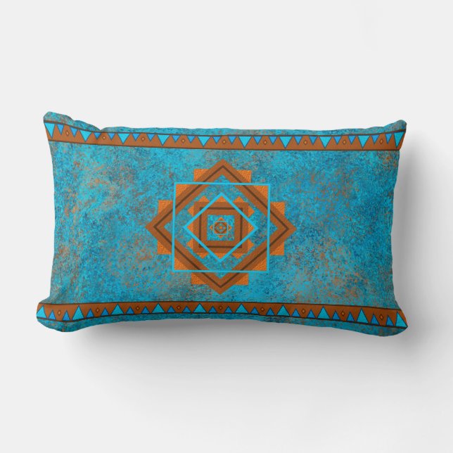 Southwest Mountain Peaks Turquoise Geometric Kussen (Voorkant)