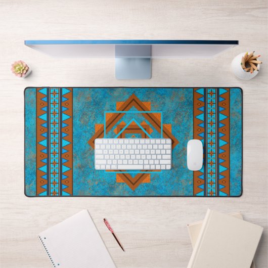 Southwest Mountain Peaks Turquoise Geometric Print Bureaumat (Kantoor 1)