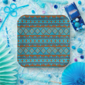 Southwest Mountain Peaks Turquoise Geometric Print Papieren Bordje (Feest)