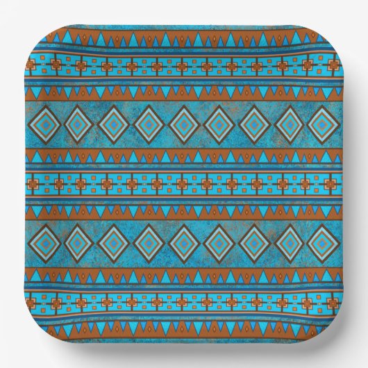 Southwest Mountain Peaks Turquoise Geometric Print Papieren Bordje (Voorkant)