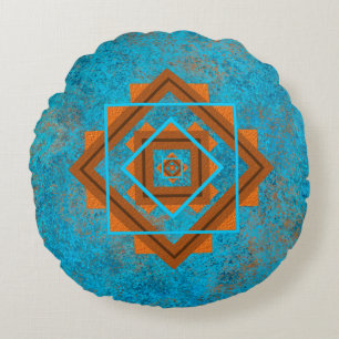 Southwest Mountain Peaks Turquoise Geometric Rond Kussen