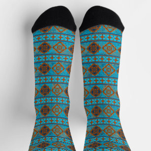 Southwest Mountain Peaks Turquoise Geometric Sokken