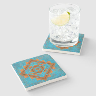 Southwest Mountain Peaks Turquoise Geometric Stenen Onderzetter