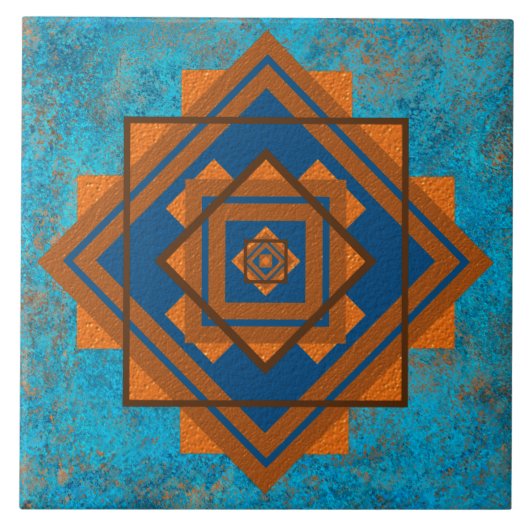 Southwest Mountain Peaks Turquoise Geometric Tegeltje (Voorkant)