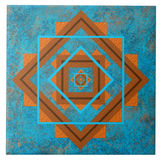 Southwest Mountain Peaks Turquoise Geometric Tegeltje (Voorkant)