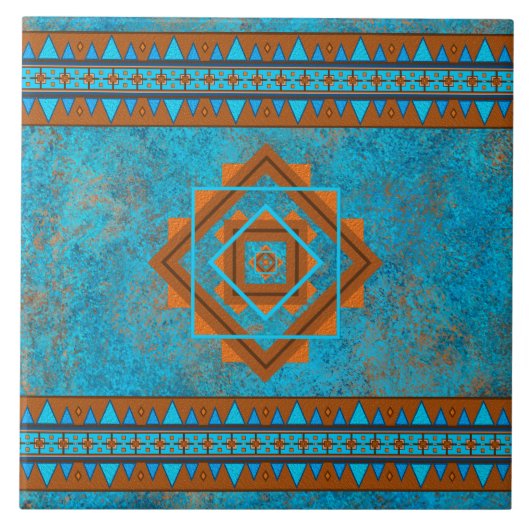 Southwest Mountain Peaks Turquoise Geometric Tegeltje (Voorkant)