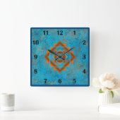 Southwest Mountain Peaks Turquoise Regular Style Vierkante Klok (Huis)