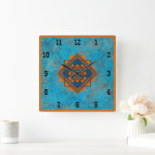 Southwest Mountain Peaks Turquoise Westerne Style Vierkante Klok (Huis)