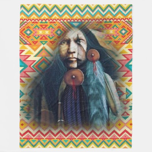 Southwest Native American Brave Fleece Deken (Voorkant)
