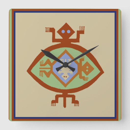 Southwest Native American Mimbres Turtle Clock Vierkante Klok (Voorkant)