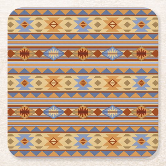 Southwest Pattern Design Rust Grey Gold Vierkante Kartonnen Onderzetter (Voorkant)