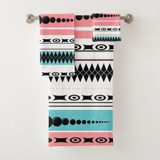 Southwest Pattern Summer Shades Blue, Roos, White Bad Handdoek (Insitu)