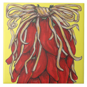 Southwest Red Chili Ristra Top House # Yellow Tegeltje