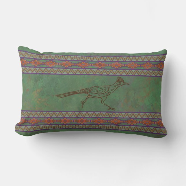 Southwest Roadrunner Sagebrush Green Lumbar Pillow Kussen (Voorkant)