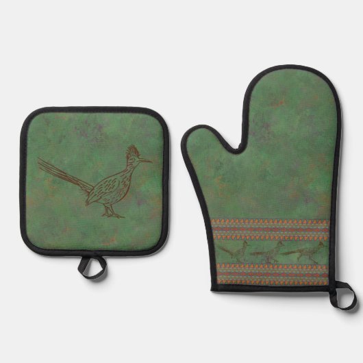 Southwest Roadrunner Sagebrush Green Ovenwant & Pannenlap Set (Voorkant)