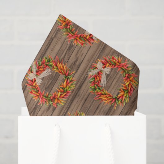 Southwest Rustic Chile Pepper Wreaths Wood Pattern Tissuepapier (Cadeauzakje)
