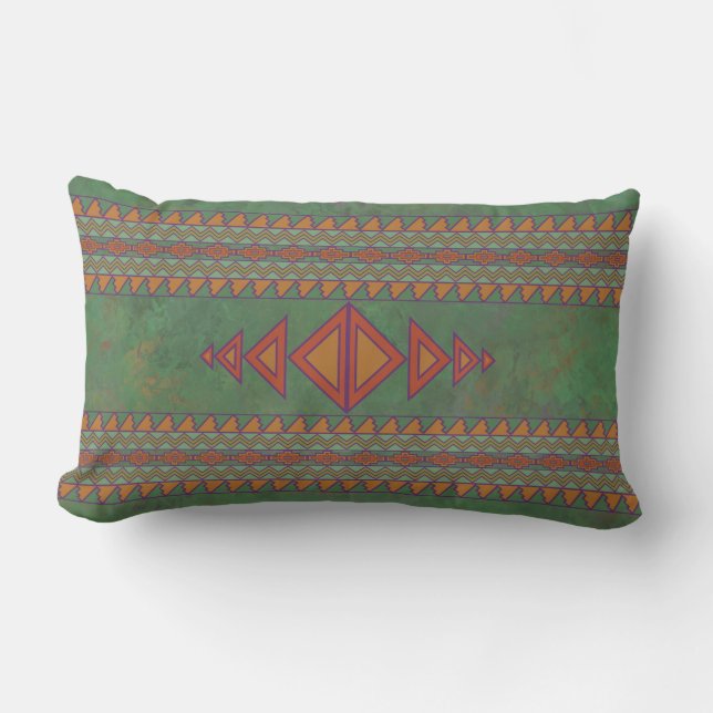 Southwest Sagebrush Green Geometric Design Lumbar Kussen (Voorkant)