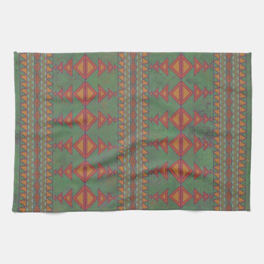 Southwest Sagebrush Green Geometric Design Theedoek (Horizontaal)