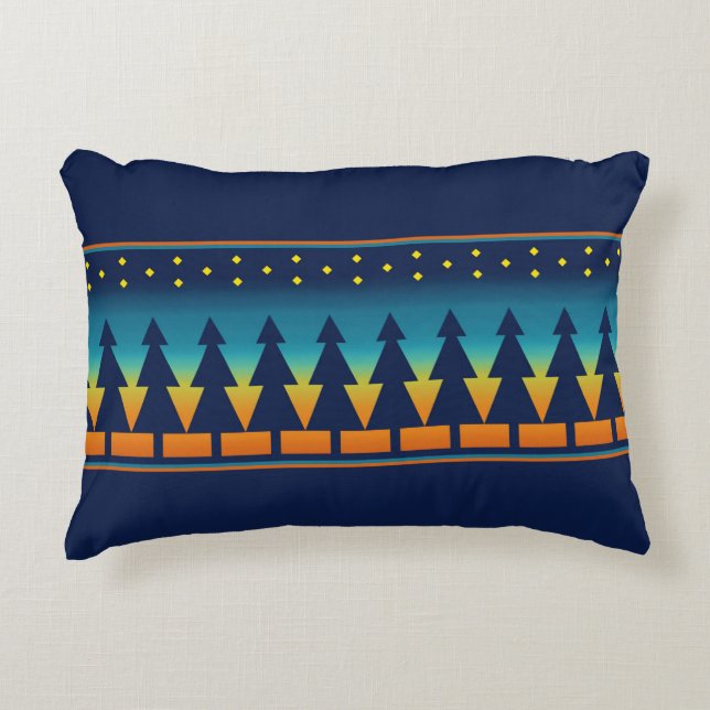 Southwest Sunset Pines Blue Accent Kussen (Voorkant)