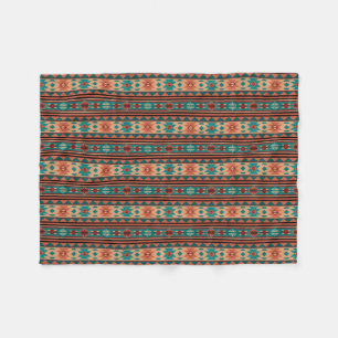 Southwest Tribal Pattern Turquoise Terracotta Fleece Deken