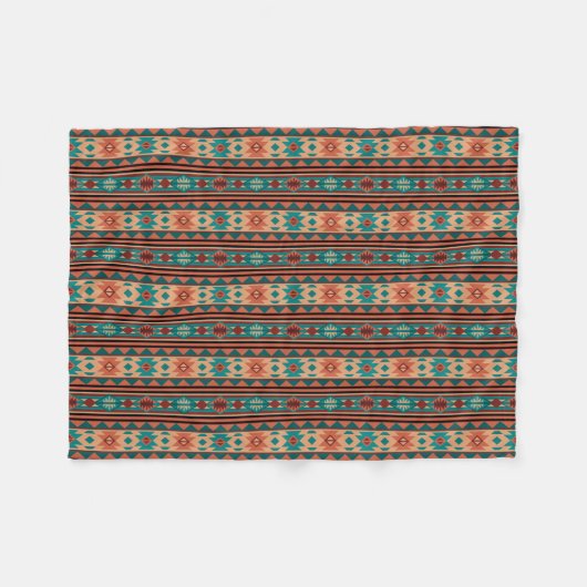 Southwest Tribal Pattern Turquoise Terracotta Fleece Deken (Voorkant (Horizontaal))