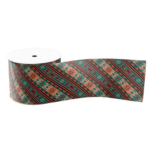 Southwest Tribal Pattern Turquoise Terracotta Grosgrain Lint (Spoel)