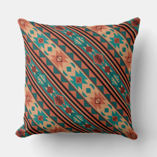 Southwest Tribal Pattern Turquoise Terracotta Kussen