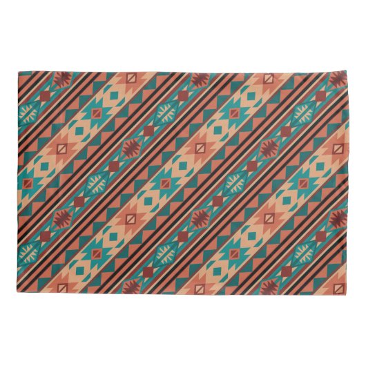 Southwest Tribal Pattern Turquoise Terracotta Kussensloop (Achterkant)
