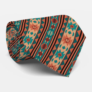 Southwest Tribal Pattern Turquoise Terracotta Stropdas