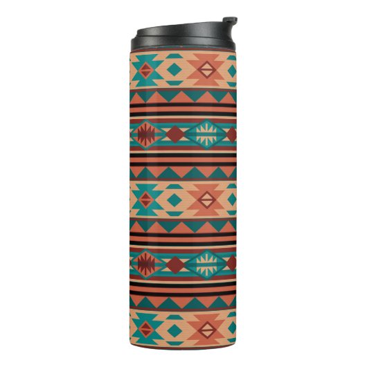 Southwest Tribal Pattern Turquoise Terracotta Thermosbeker (Gedraaid links)