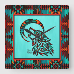 Southwest Tribal Wolf Square Wall klok