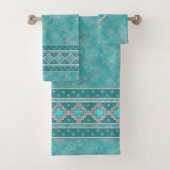 Southwest Turquoise Stone Geometric Pattern Bad Handdoek (Insitu)