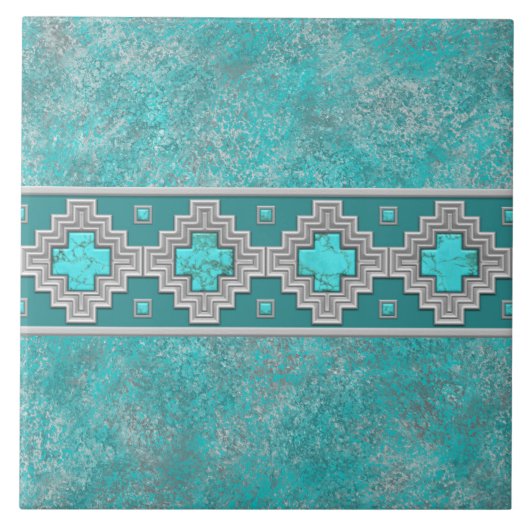 Southwest Turquoise Stone Geometric Pattern Tegeltje (Voorkant)
