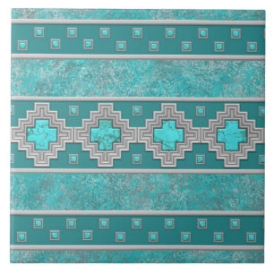 Southwest Turquoise Stone Geometric Pattern Tegeltje