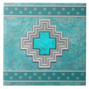 Southwest Turquoise Stone Geometric Pattern Tegeltje