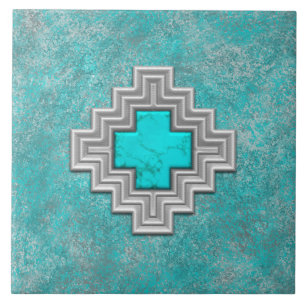Southwest Turquoise Stone Geometric Pattern Tegeltje
