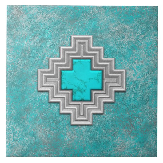 Southwest Turquoise Stone Geometric Pattern Tegeltje (Voorkant)